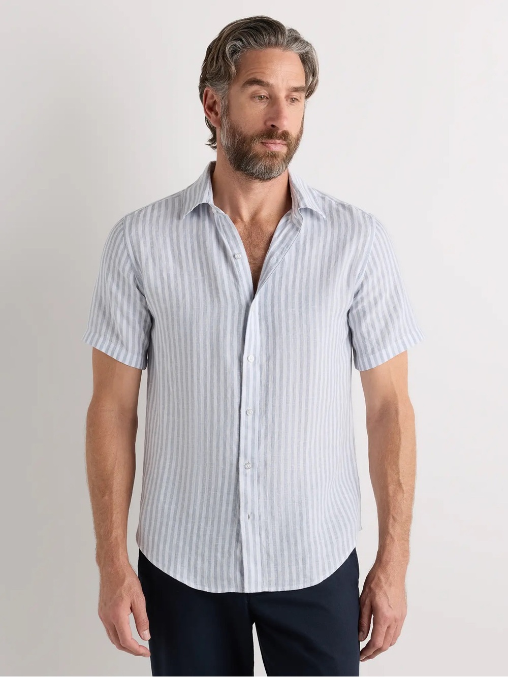 NEW Quince 100% European Linen Relaxed Short Sleeve Shirt XL Blue Stripe Linen